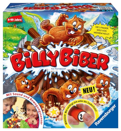 Ravensburger 22246 - Billy Biber - Geschicklichkeitsspiel für ruhige Hände - Spiel für Kinder ab 4 Jahren, Familienspiel für 1-4 Spieler - magische Zauberfolie