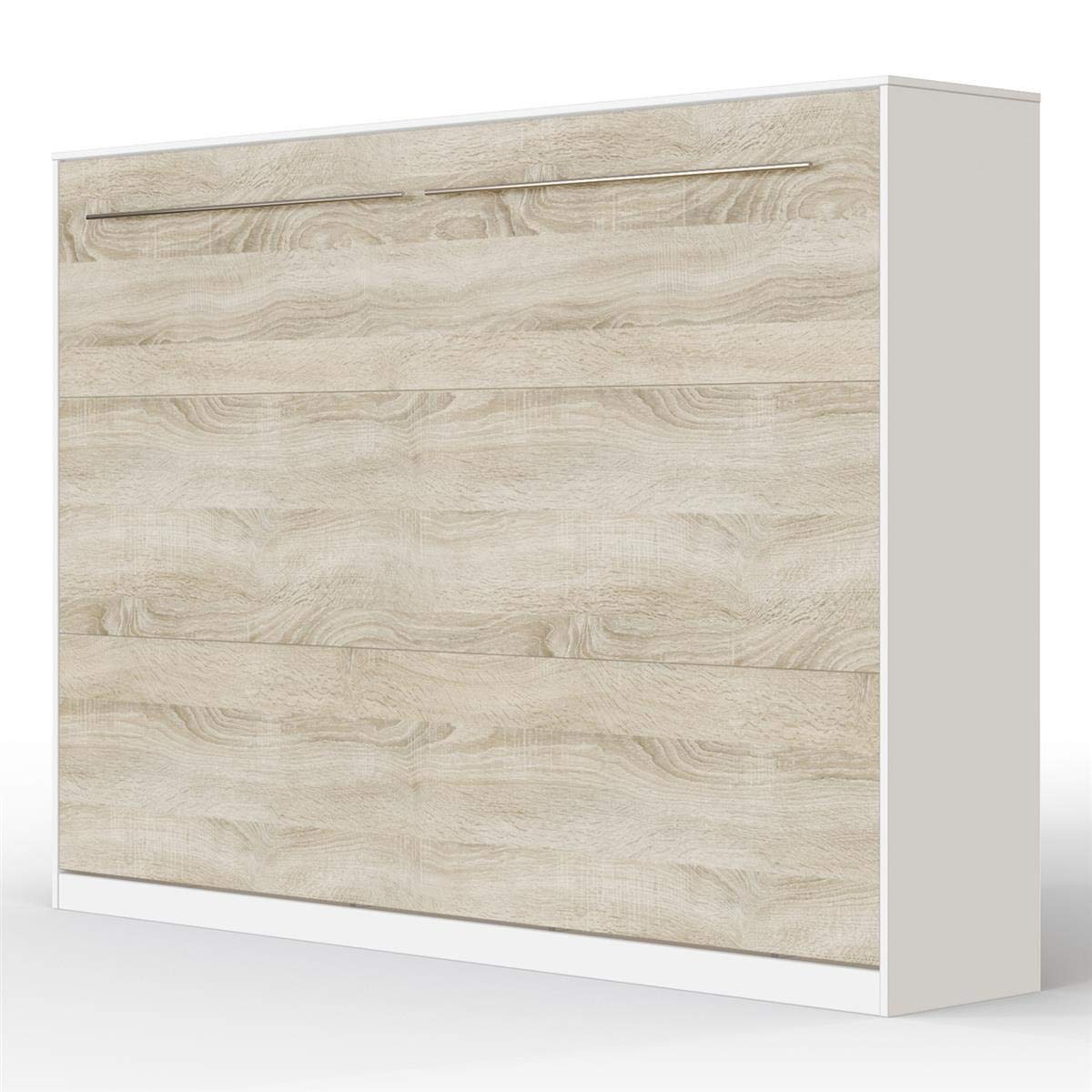 SMARTBett Cama Murphy, cama plegable de pared, horizontal, 140 x 200 cm, color blanco/roble Sonoma
