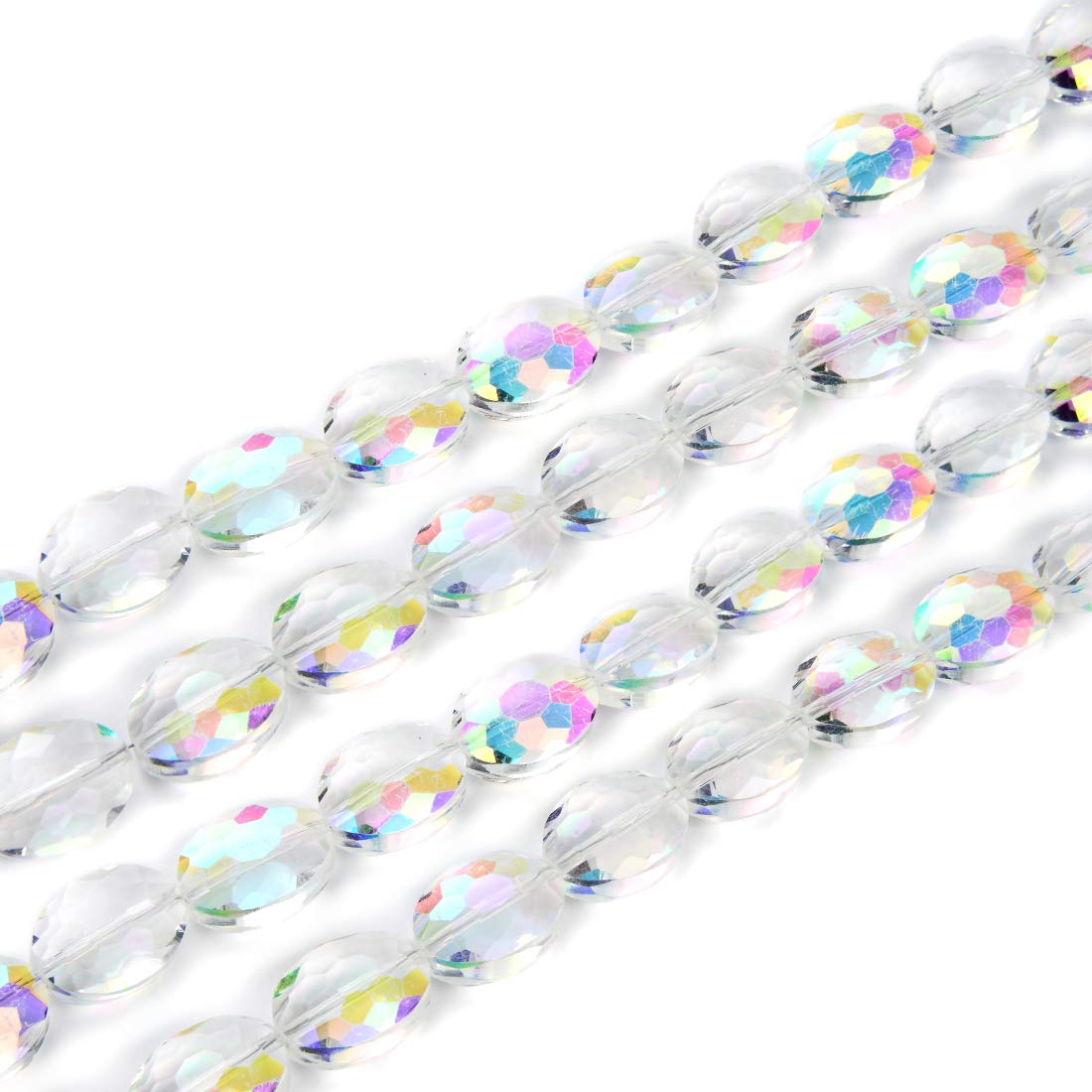 150pcs Czech 16mm Large Faceted Flat Oval Crystal Glass Loose Beads Spacer Bulk Crystal AB for DIY Jewelry Craft Making CCO-2