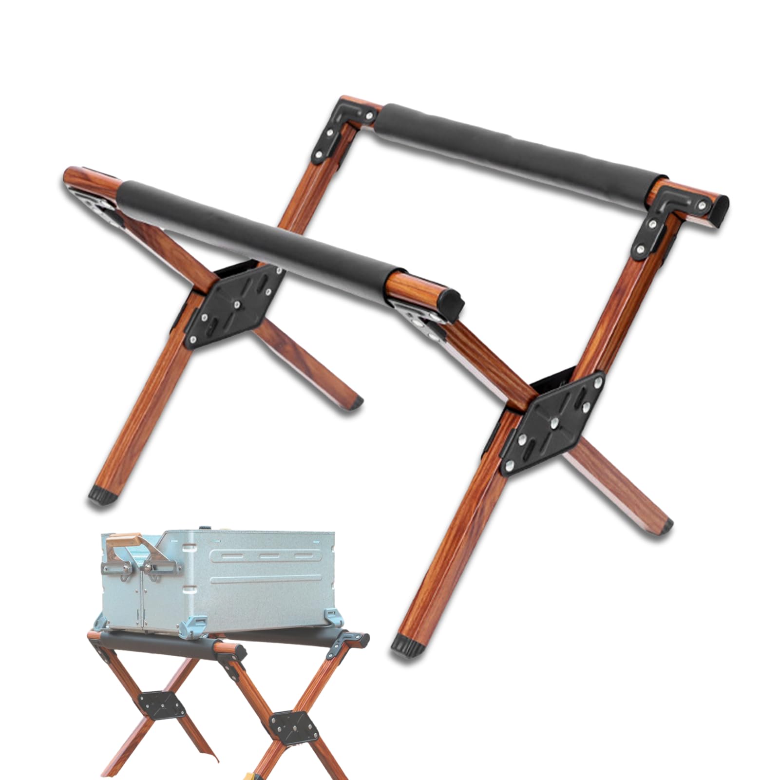 equlup Folding Cooler Stand Frame, Anti Slip Folding Cooler Stand Adjustable Foldable Portable Outdoor Camping Ice Box Stand Holder for Picnic Camping Hiking BBQ (Wood Grain Color)