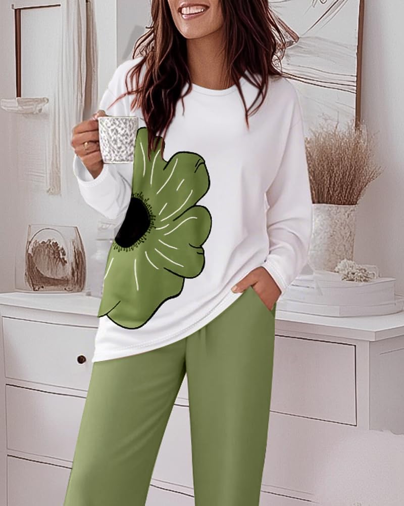 CHICME Womens Pajamas Sets 2 Piece Long Sleeve Lounge Set Loose Pants Pj Sets Loungewear with Pockets - Image 3