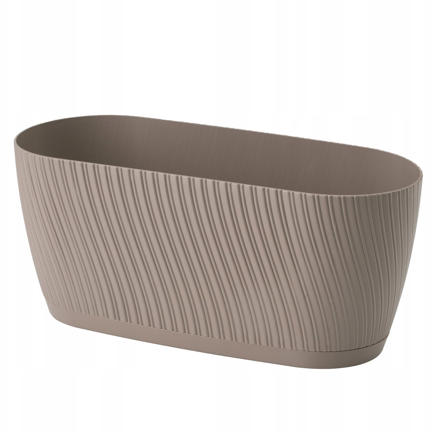 Trough Plant Pot Long Plastic Box Planter Succulent Garden Window Herb Flower Oval Textured Flowerpot (Taupe)