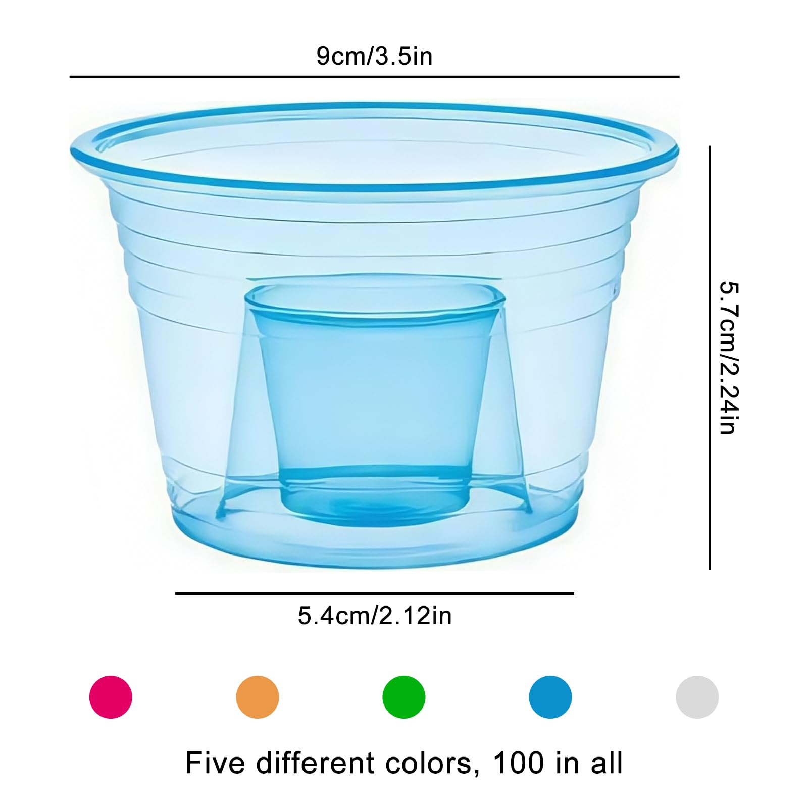 100 vasos de chupito bomb de plástico, 100 ml, vasos de chupito con inserto de vaso de chupito, vasos de plástico transparentes, vasos desechables para todos los eventos (multicolor)