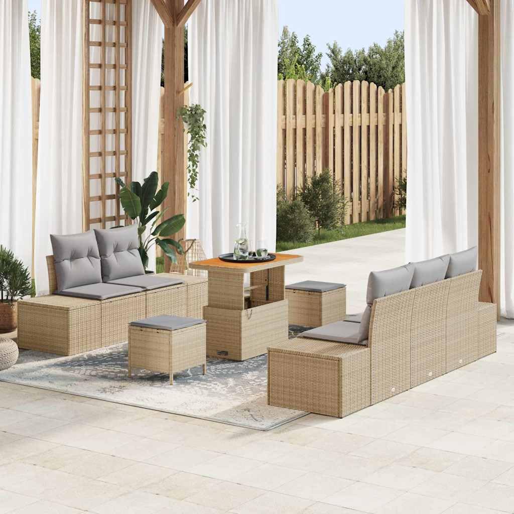 Fengshui Sofa ogrodowa 8-częściowy zestaw beżowy polirattanowy z poduszkami