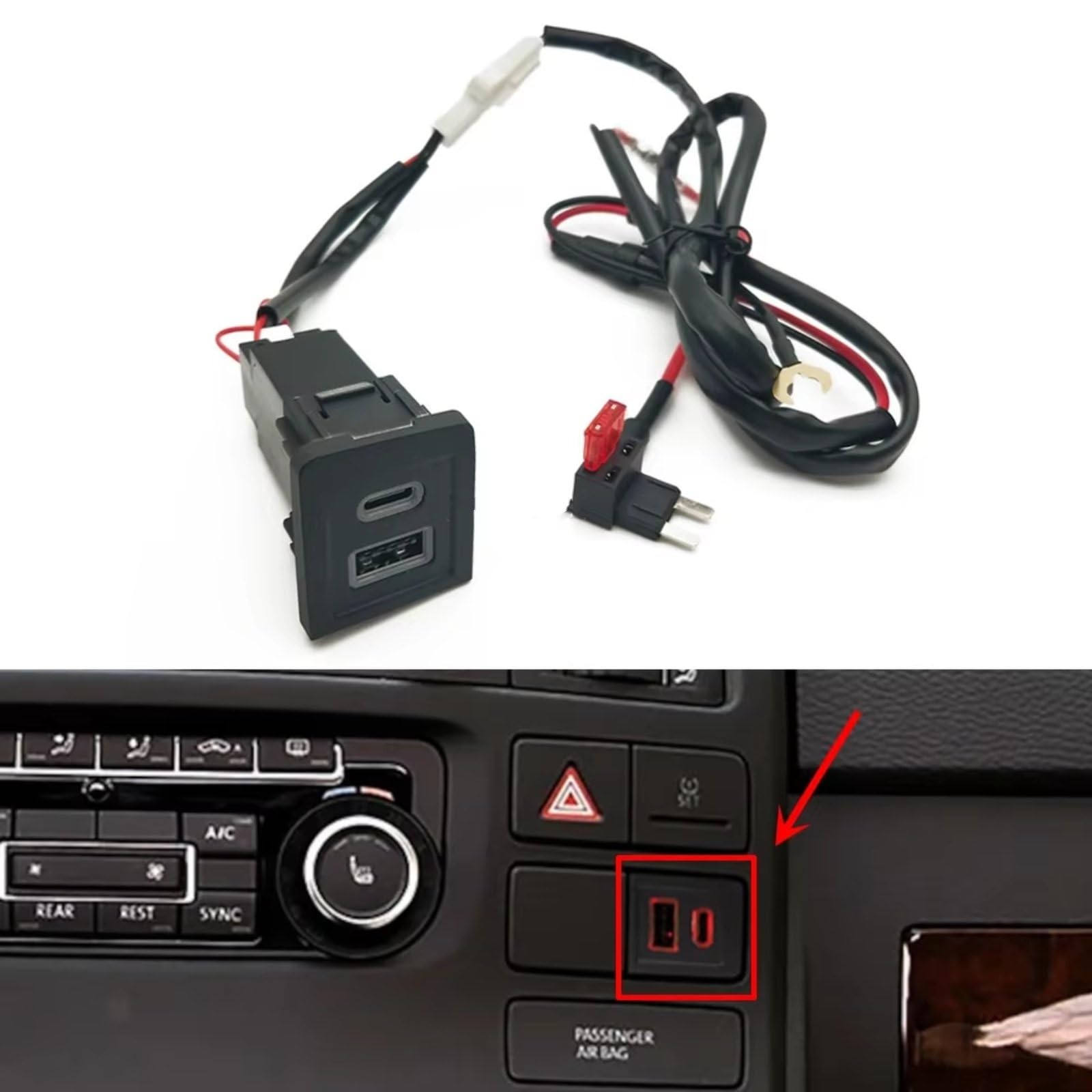 Adattatore Presa USB Porta USB Center Console Compatibile Con Per Per T5 2003-2009 Auto Per Caricabatterie Adattatore Di Ricarica Telefono Presa PD Adattatore QC3.0