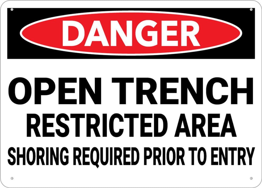 Danger Open Trench Restricted Area Shoring Required Aluminum Metal Sign 12"x8" Premium Aluminum Sun-Proof Rust-Free For Home/Yard Use