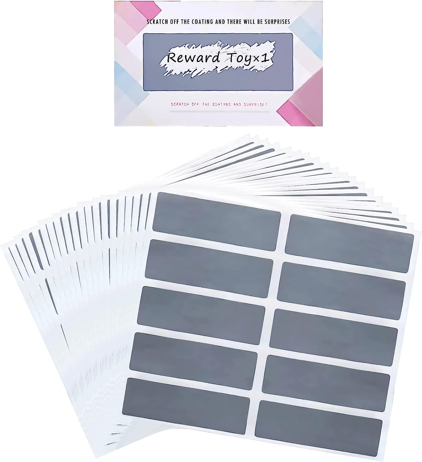 Ubitree 200Pcs Scratch Off Stickers, DIY Rewards Scratch Off Stickers Labels(6 * 2.5cm) for Party Games Wish Cards Classroom Rewards Gift Tag Surprise Scratch Card