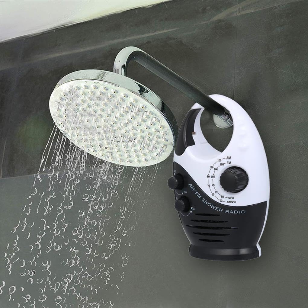 Duschradio, tragbar, zum Aufhängen, wasserdicht, Lautstärke verstellbar, Knopfsteuerung, für Zuhause, Badezimmer, Toilette, Baderadios, Lautsprecher, Schwarz