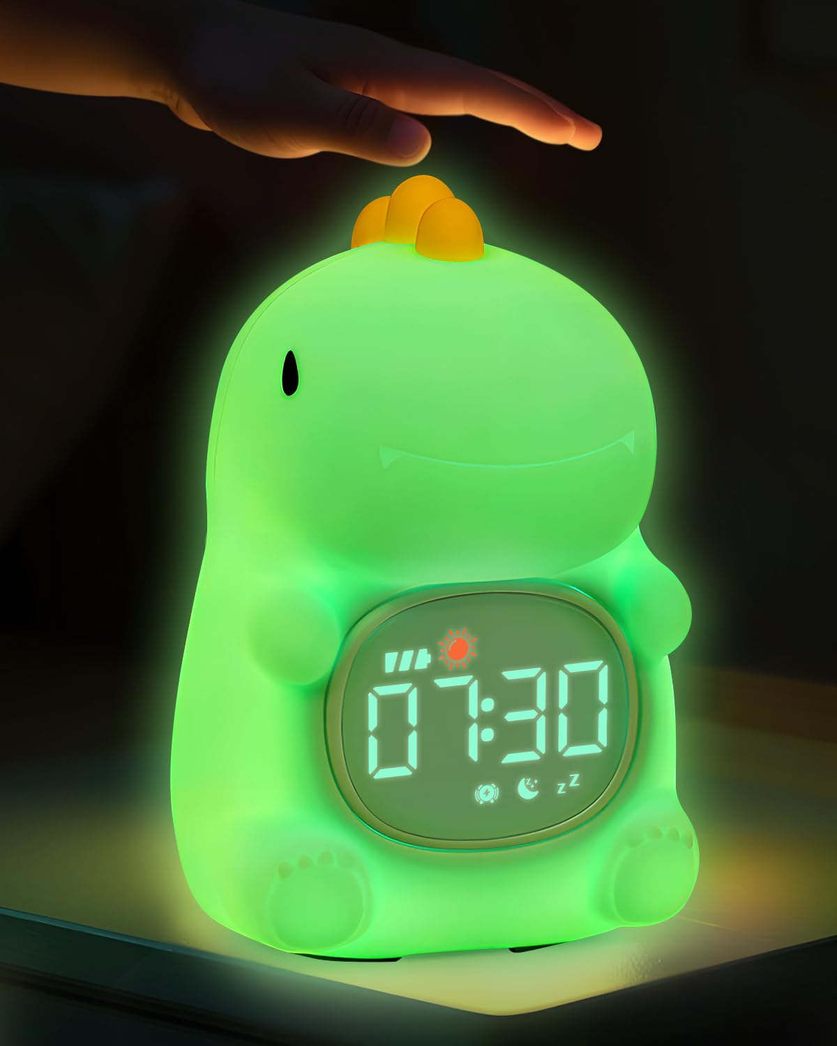 Alarm Clock with Night Light for Kids, Sleep Training Clock with Sound Machine, Rechargeable Silicone OK to Wake ClockCute Animal Tabletop Lamp, Perfect Sleep Companion for Boys Girls, Dinosaurs