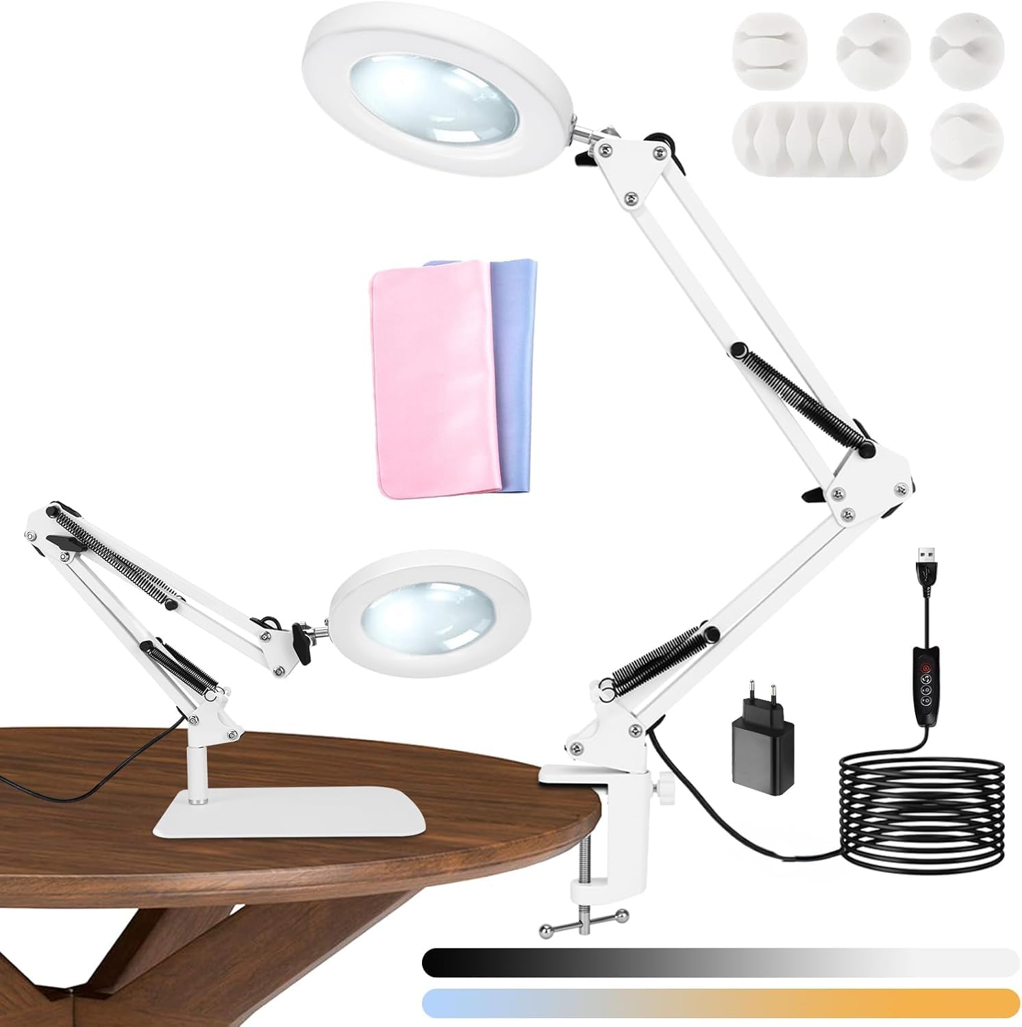 Lampe De Bureau Avec Loupe 10x Et Led Avec Base 3 Modes De Couleur Niveaux De Luminosite
