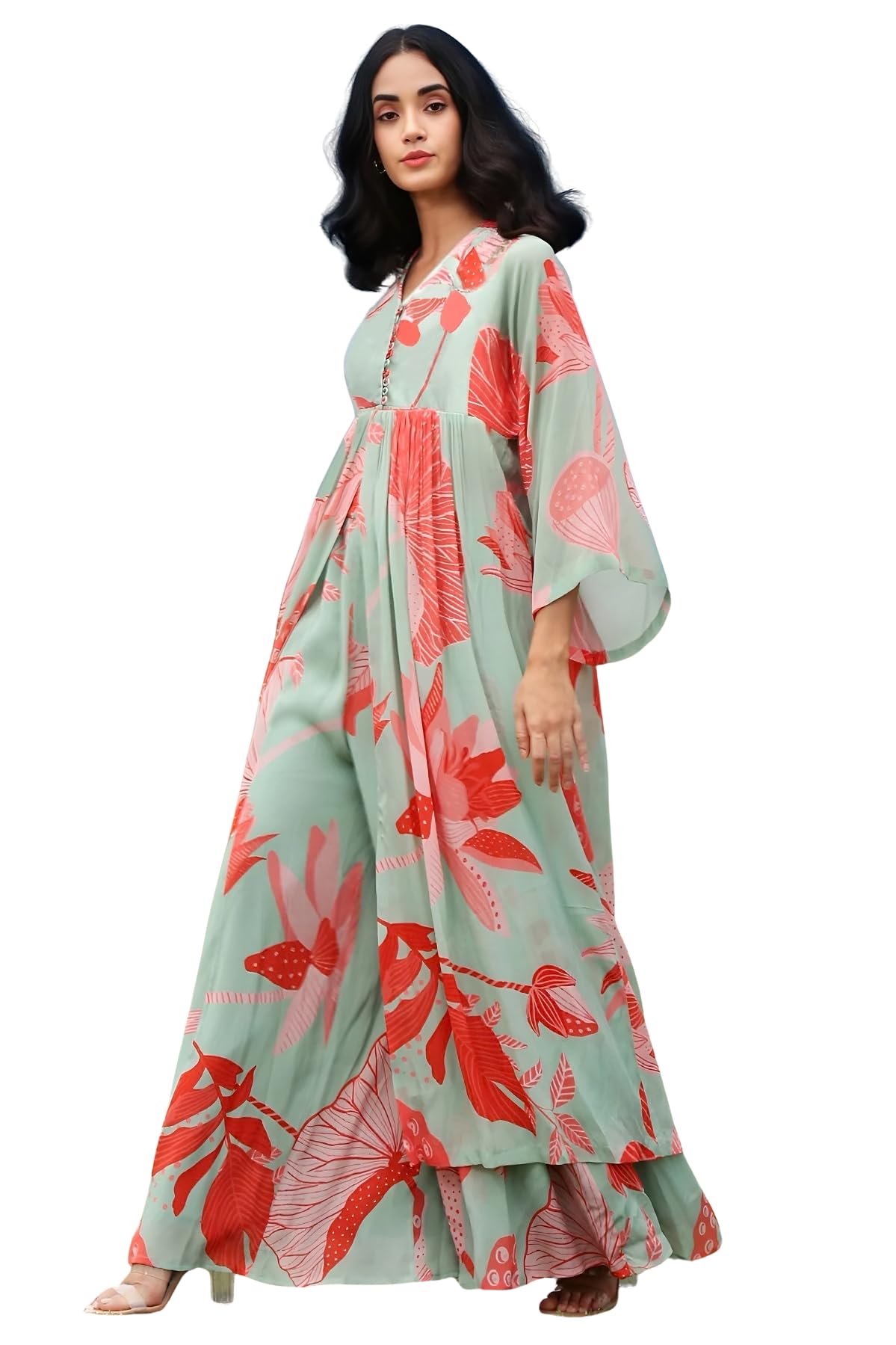 Women Rayon Printed Kurti Palazzo Set | Long Sleeve Regular Fit Ethnic Look Stylish Co-Ord Set for Casual & Festive Use-image-26