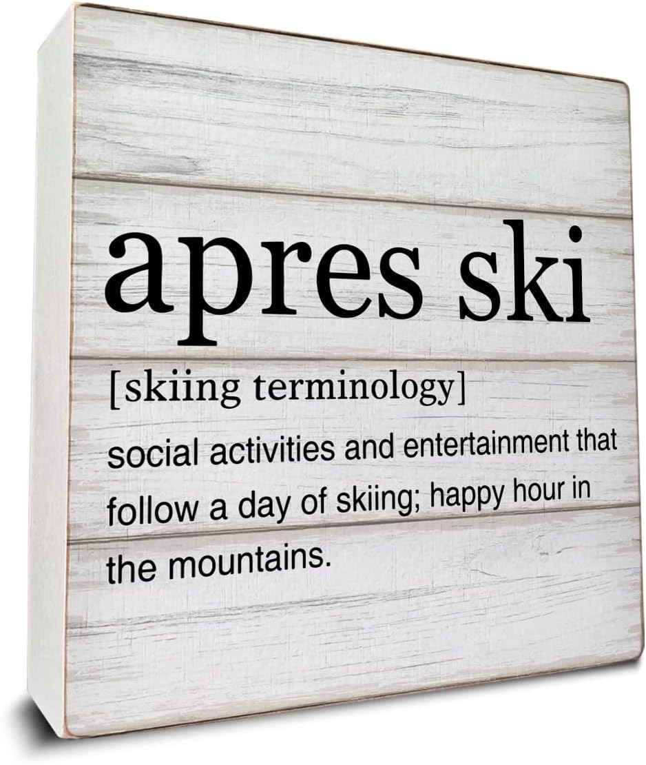 Apres Ski Box Sign 7x7 Inch Rustic Wooden Desk Shelf Decor