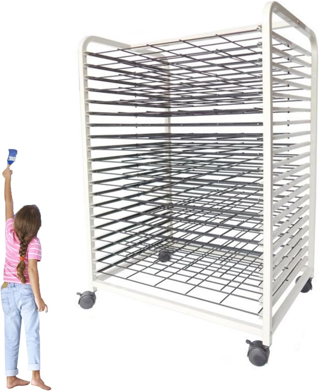Art Classroom Drying Rack,Mobile Art Drying Rack,20 Shelve 4 Wheel Art Storage Racks,Suitable for Drawings Paintings Prints