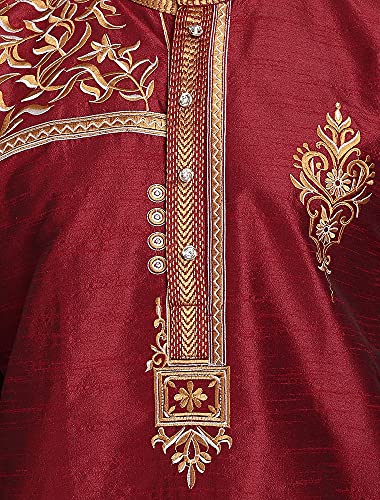 Image of Amazon Brand - Anarva Men Art Silk A-Line Kurta Embroidered Long Kurta