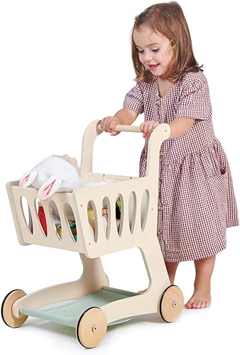 Miniatura 3 de Tender Leaf Toys - Carrito de compras - Carrito de compras de madera con almacenamiento adicional - Juguete perfecto para jugar a roles, promueve la