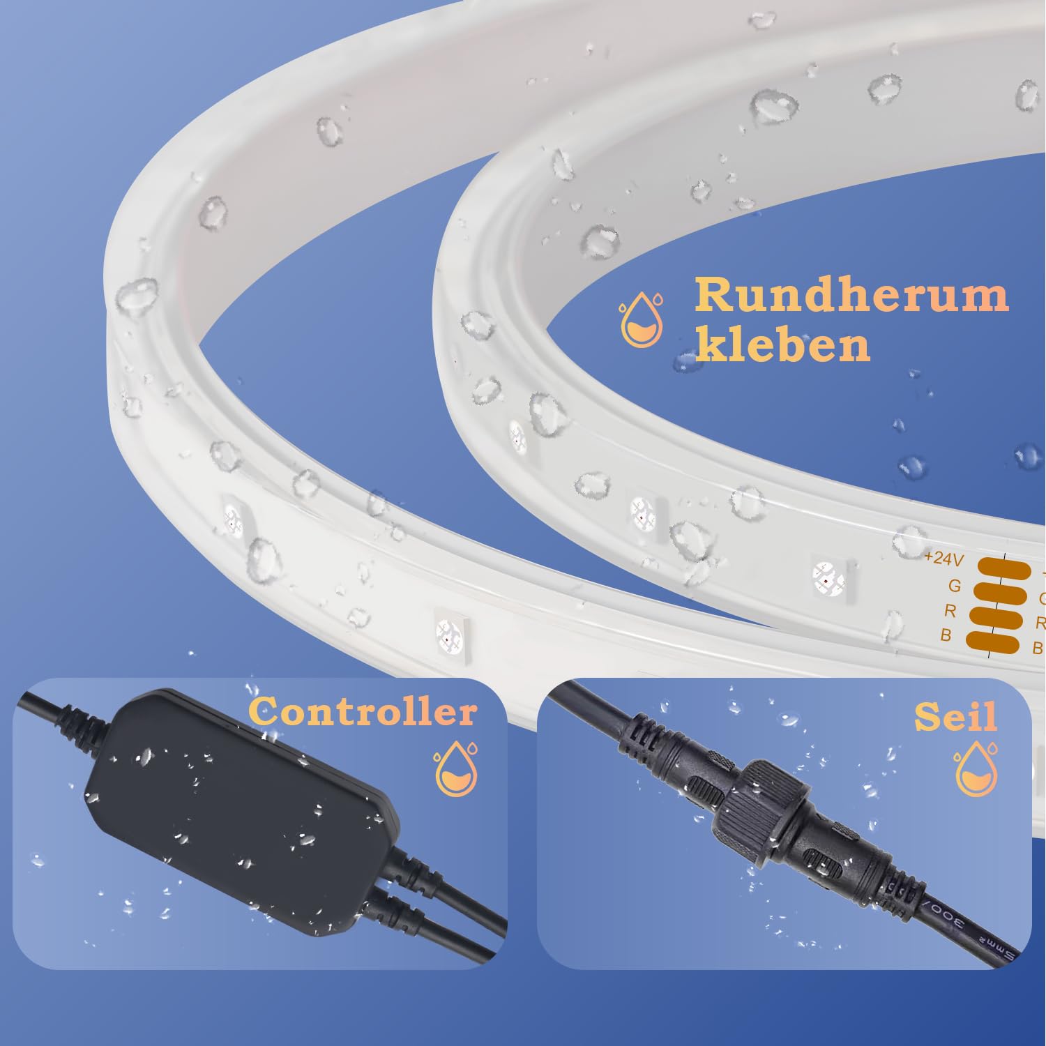 Lichaser 50m Outdoor RGB+IC LED Strip Wasserdicht Verfolgen IP67, DIY, Segmentieren von LED-Streifen mit BT App und 2.4G RF Fernbedienung für den Außenbereich