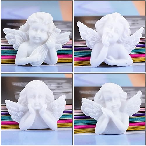 Miniatura 6 de EXCEART 60 piezas de figuras de ángel en miniatura, mini estatua de ángel, adornos de resina con parte trasera plana, adorno para bricolaje, álbumes