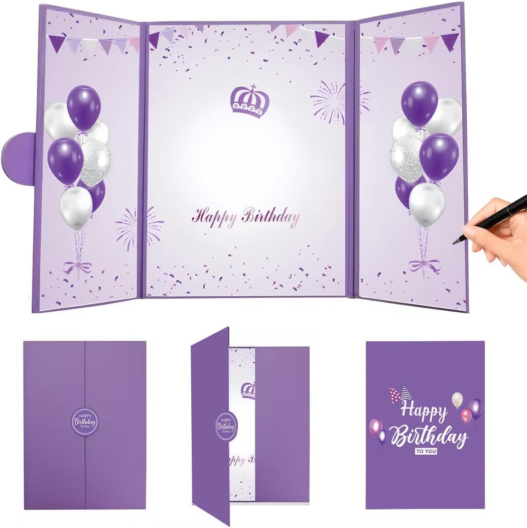 CC wonderland zone Purple Happy Birthday Decorations - Giant Guest Book Alternative Signature Board for Any Age Group - Big Group Greeting Card Party Supplies Keepsake Gift for Men Women
