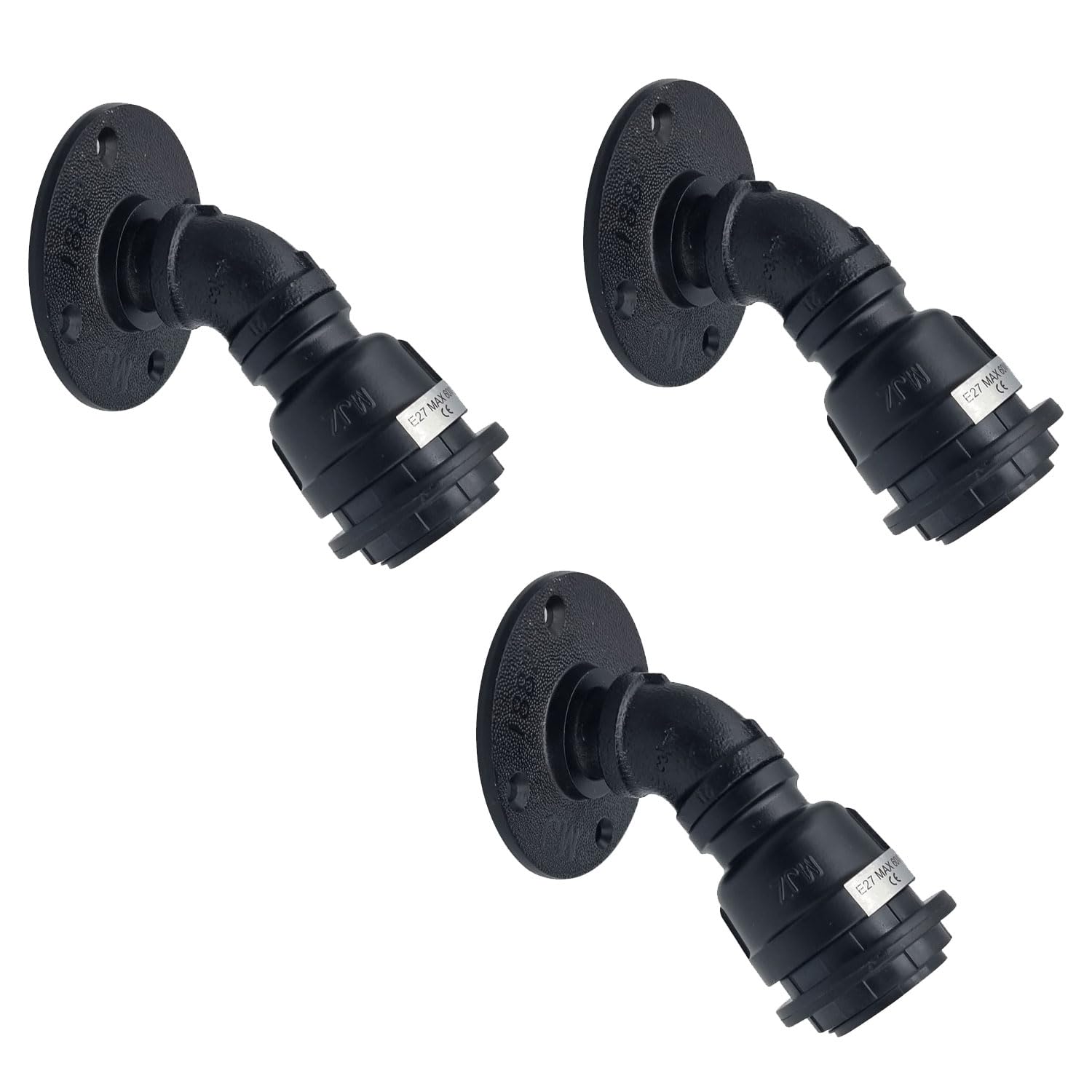 LEDSone Retro Wall lamp Holder, Vintage Industrial Pipe Wall Light Holder E27 Socket For Home Use and Decoration (3 Pack - Without Bulb)