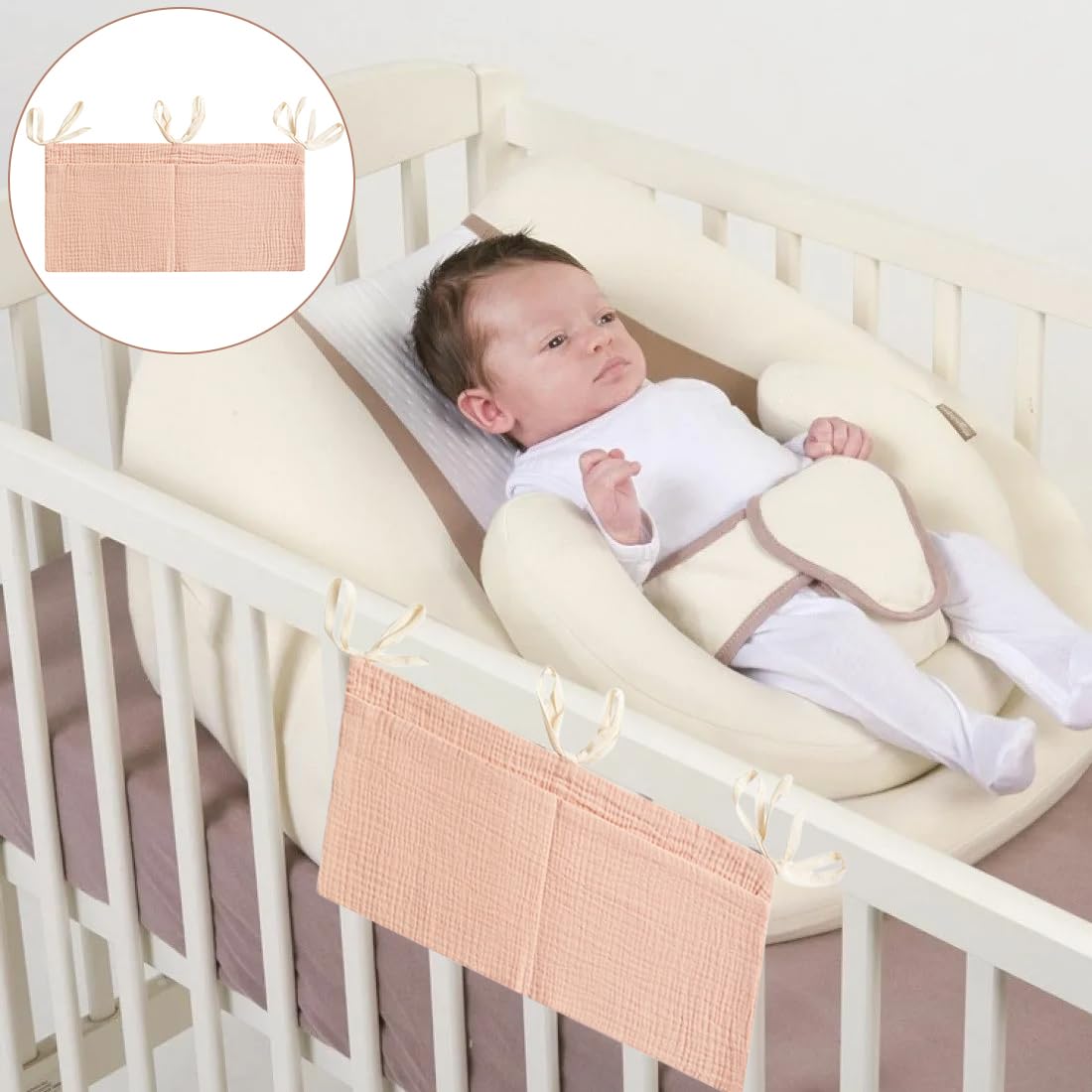 Organisateur De Lit Bébé Rose - 2 Sacs Rangement Suspendus Pour Couches, Jouets Et Accessoires
