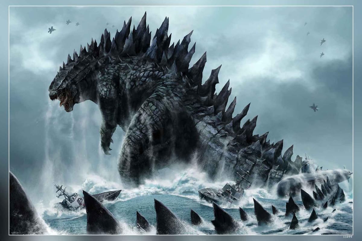 POSTERDADDY Godzilla Monster Giant Ships Jets Poster Reprint Matte