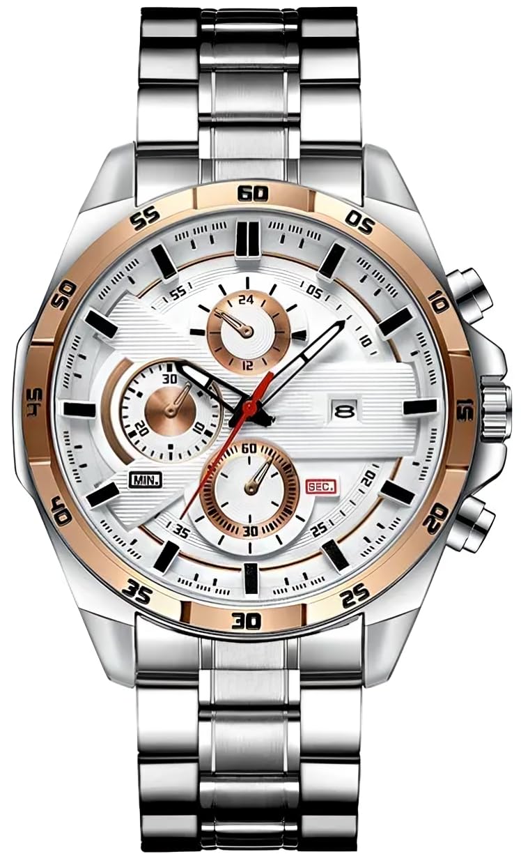 KITCONE Multicolour Dial Analogue Mens Wrist Watch with Date Calendar, Metal Case and Strap (Silver) (B0DCSQMBNX) Amazon Price History, Amazon Price Tracker