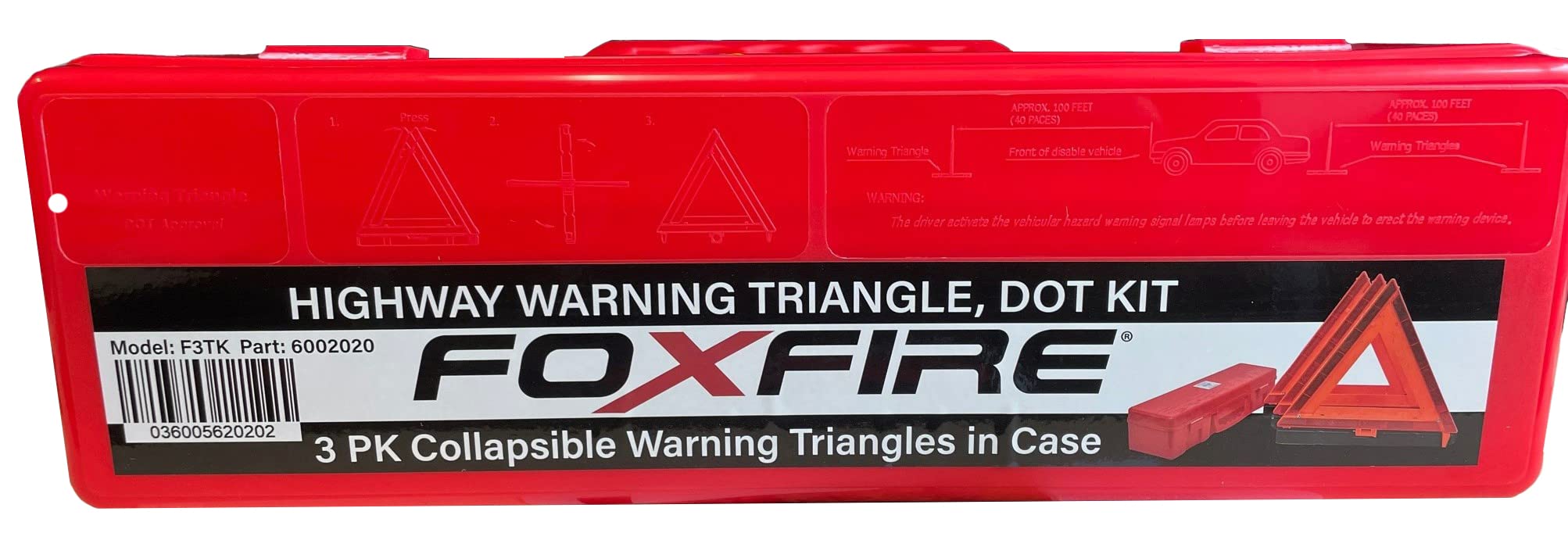 Kosiy Foxfire F3TK Roadside Safety Reflective Warning Triangle, DOT Approved with Weighted Base And Case, Collapsible, 3 Pack