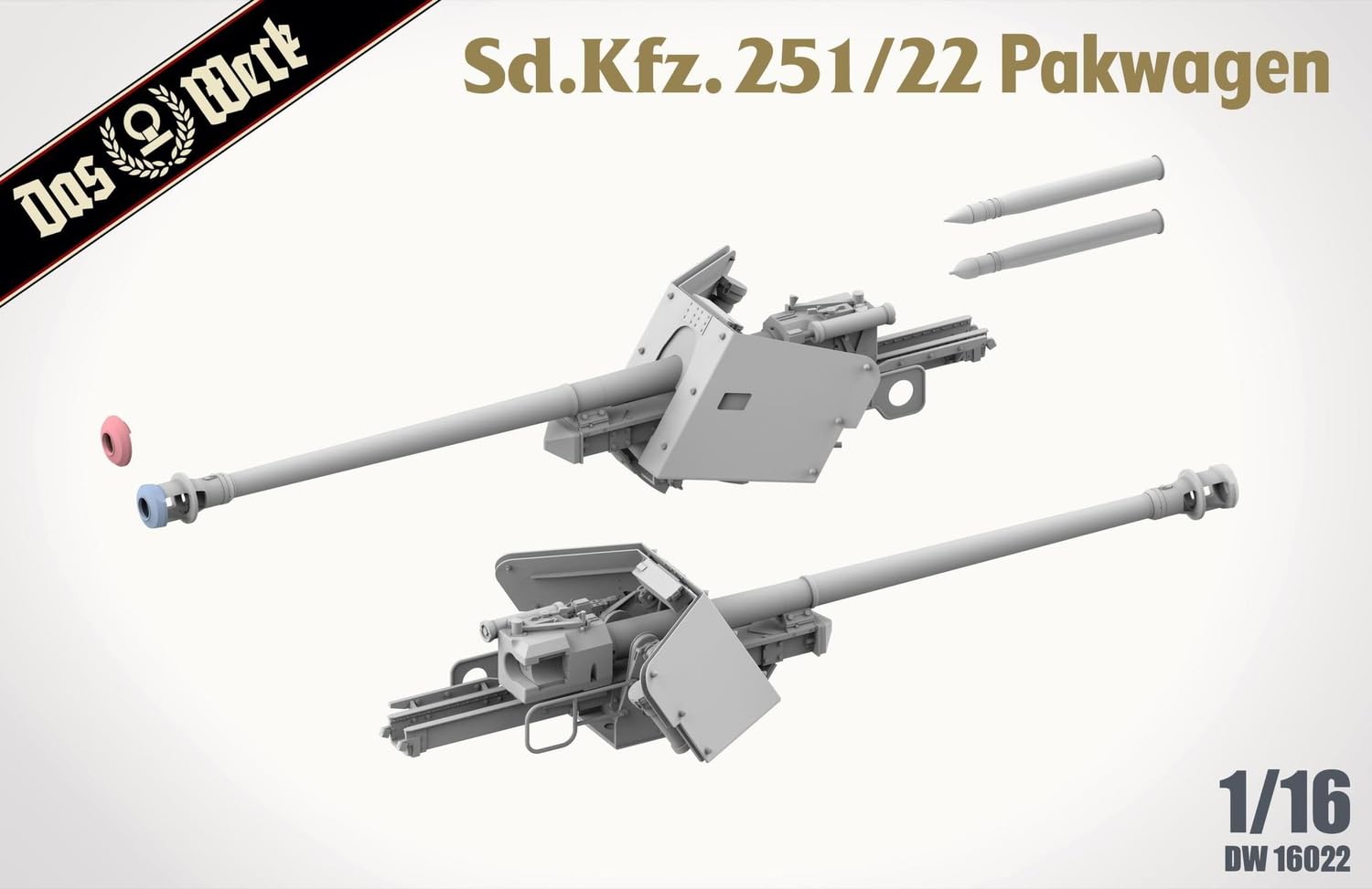 Das Werk DW16022 Sd.Kfz. 251/22 AUSF. D Pakwagen - 1:16 Modellbausatz - Halbkettenfahrzeug mit Inneneinrichtung & Motor - Ungebaut
