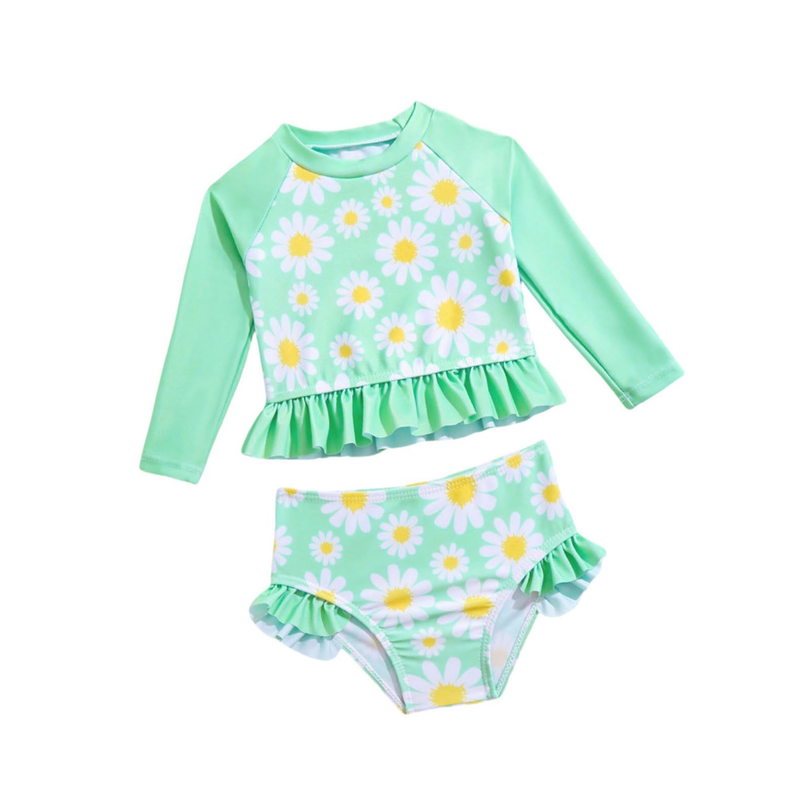 Swimwear Kids Girl - Traje de baño para niña de manga larga con pantalones triangulares, traje de baño de dos piezas
