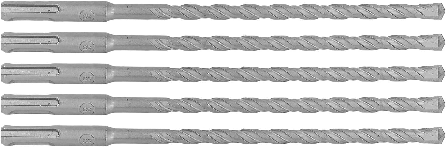 Impact Drill Bit Set Carbide Tip 2 Flute Spiral Hammer Bits 5PCS Brick Concrete 210mm (8mm)
