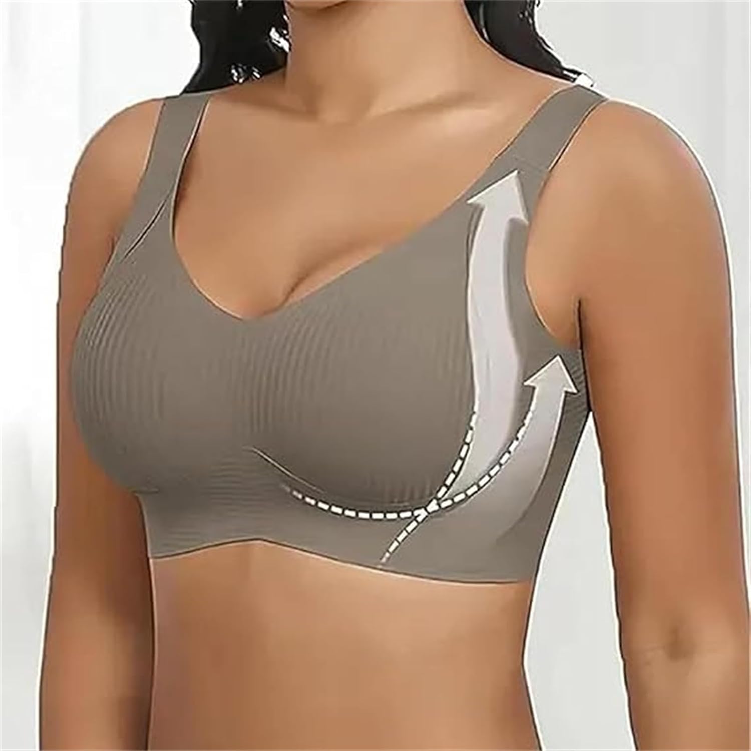 Women's Solid Color Four Rows Adjustable Wireless Bra, Soft and Comfortable Breathable Ribbed Wireless Push-Up Bra