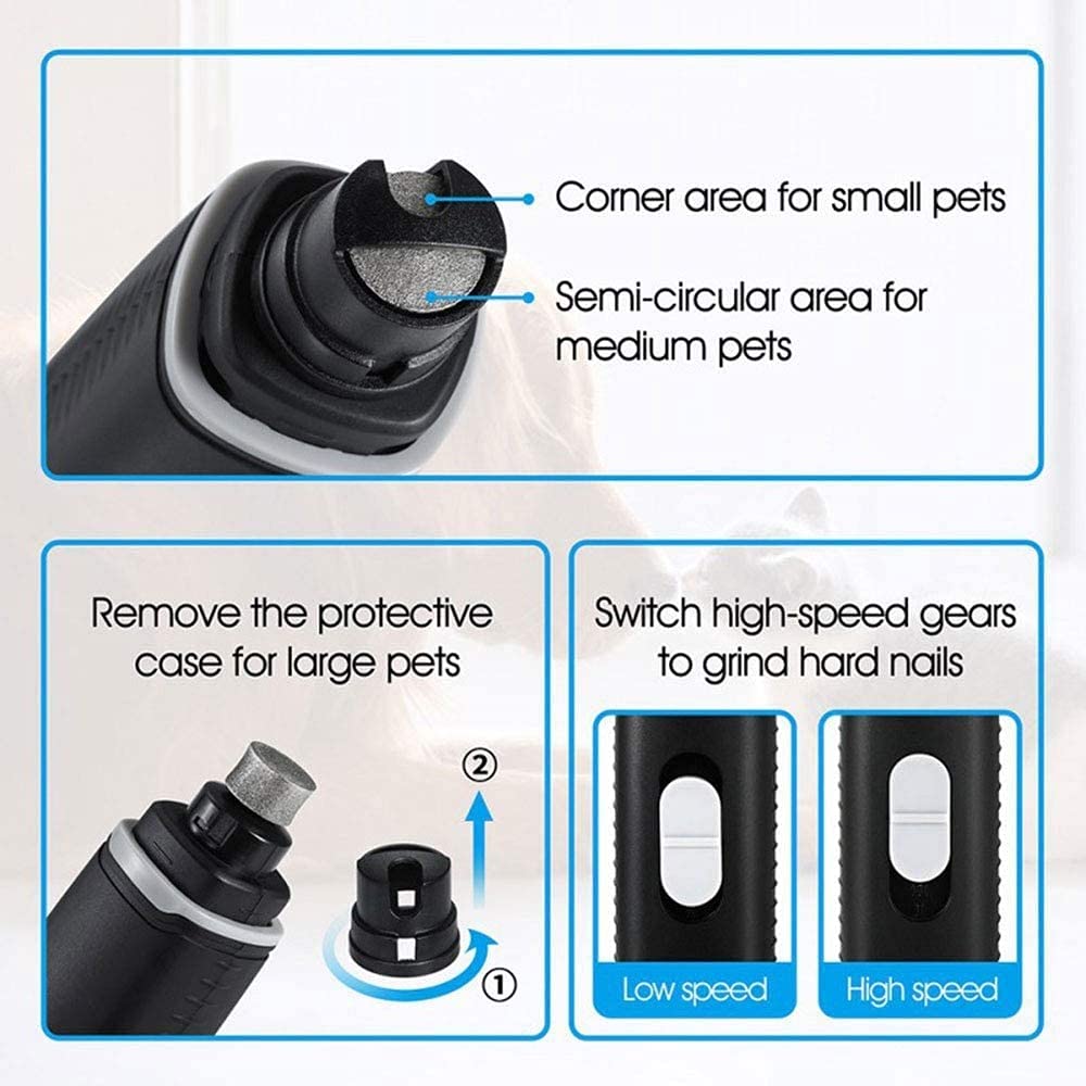 Molinillo de uñas para perros Super Pothale USB recargable de 2 velocidades para mascotas para mascotas de 2 velocidades para perros medianos Patas sin dolor recargable tranquilo. Herramienta de