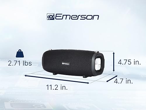 Miniatura 12 de Emerson EAS-3000 Altavoz Bluetooth portátil con correa de transporte, batería recargable incorporada, entrada AUX de 0.138 in, carga USB y altavoces