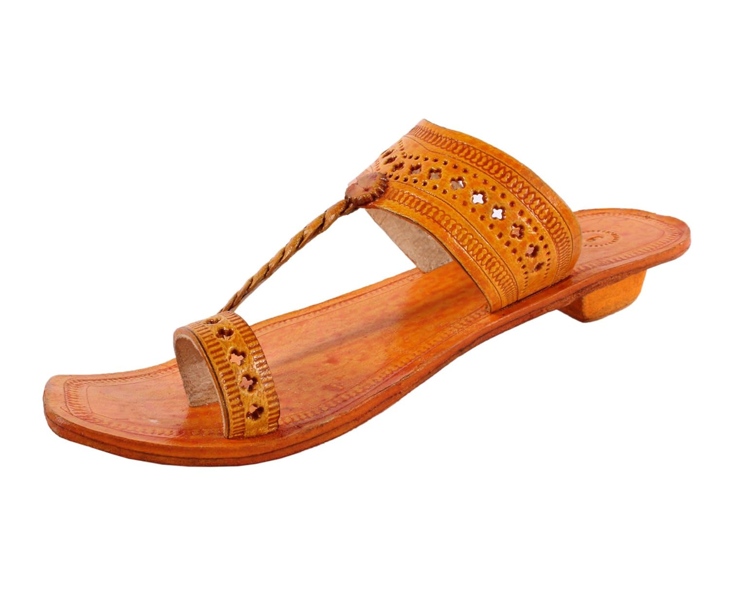 jstarmart Fancy Yellow Kolhapuri Pure Leather Chappal for Women (8) :  Amazon.in: Fashion