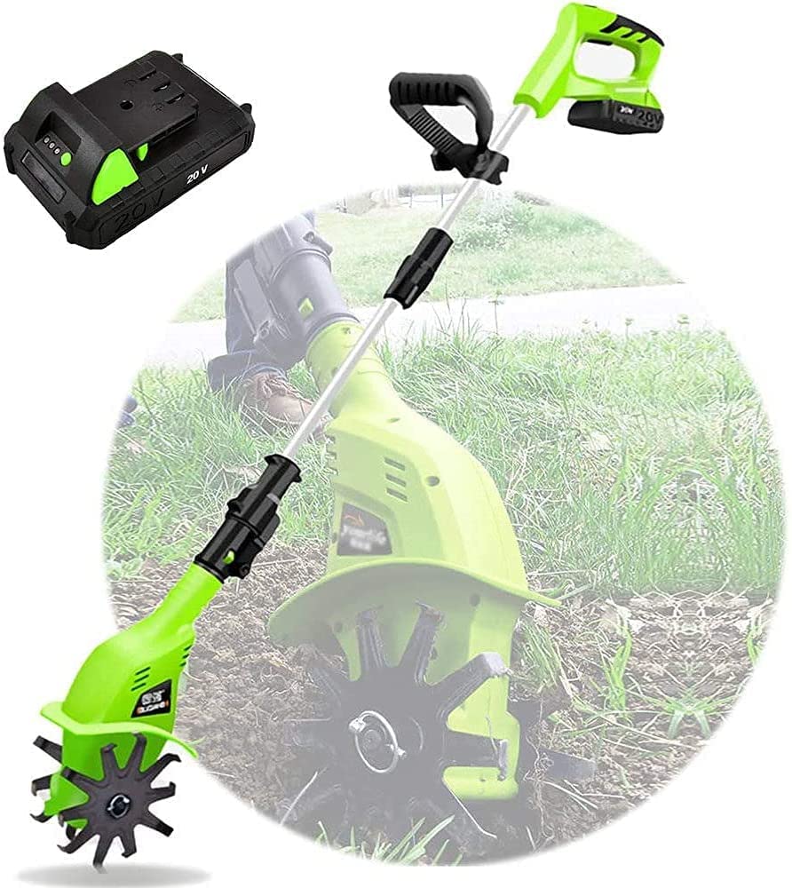 Cultivadores, eléctrico inalámbrico, cultivador Manual portátil de 20 V, con batería Recargable y Cargador, Mango Ajustable de 97-127 cm