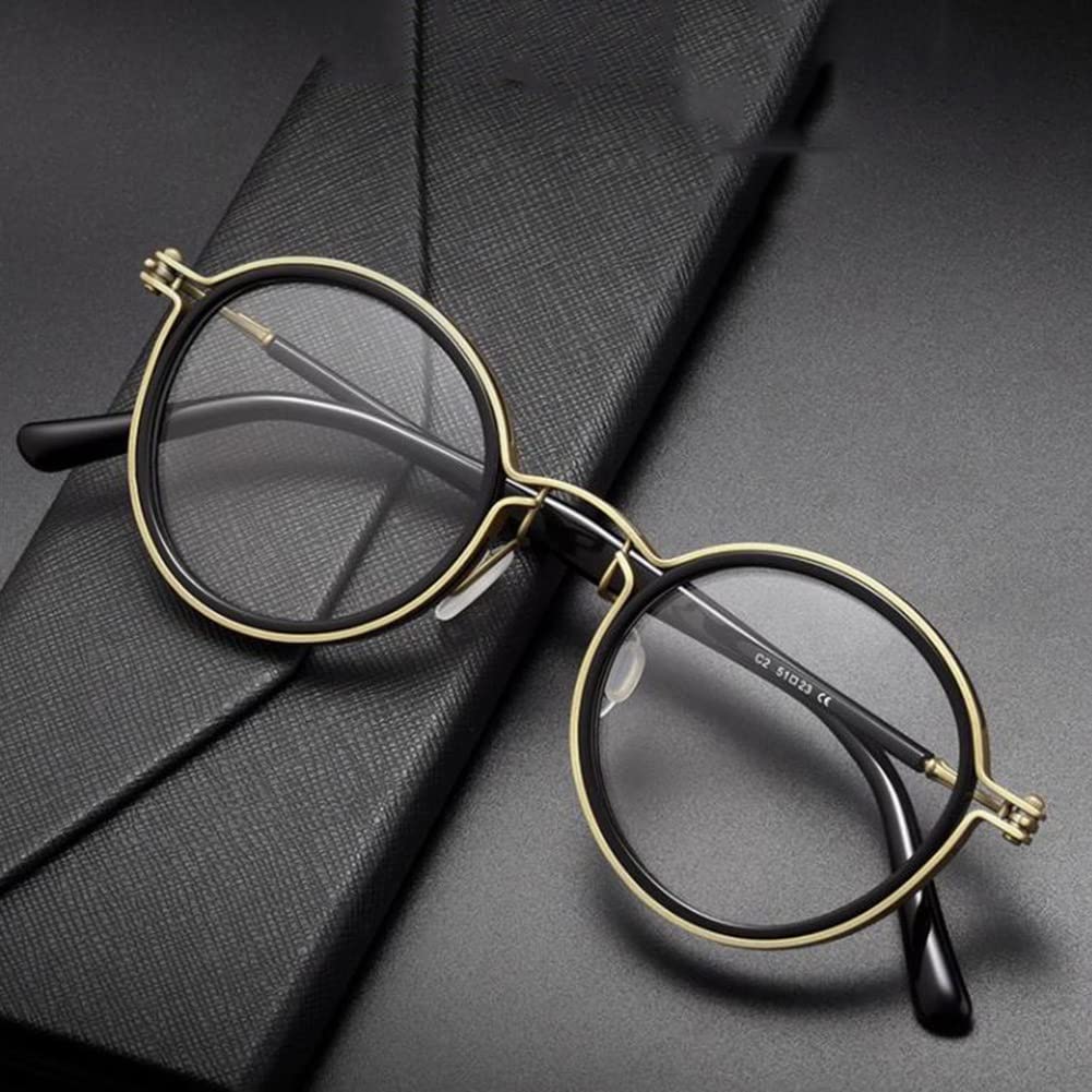 Occhiali da Lettura Rotondi retrò in Titanio Puro per Uomo e Donna, Lettore Anti Luce Blu Anti-Fatica, Occhiali da Leggeri ed Eleganti per Computer Presbiopia (Color : Black Gold, Size : 2.50x)