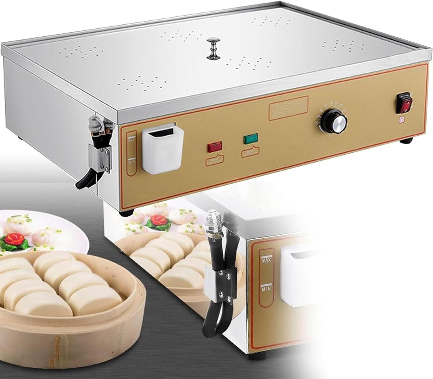 Food Steamer,6-Hole Steamer Steamer Commercial Steamed Buns Machine Stainless Steel Steamer for Baskets 13-20 Cm in Diameter