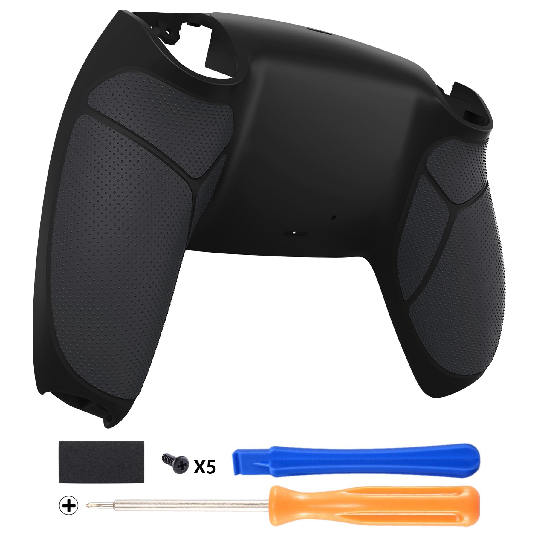 eXtremeRate Rückseite Abdeckung Case kompatibel mit ps5 Controller, Ersatzteile Custom Backplate Gummiert Griff Rückgehäuse Back Shell Cover Zubehör für ps5 Controller BDM010/020/030-Schwarz