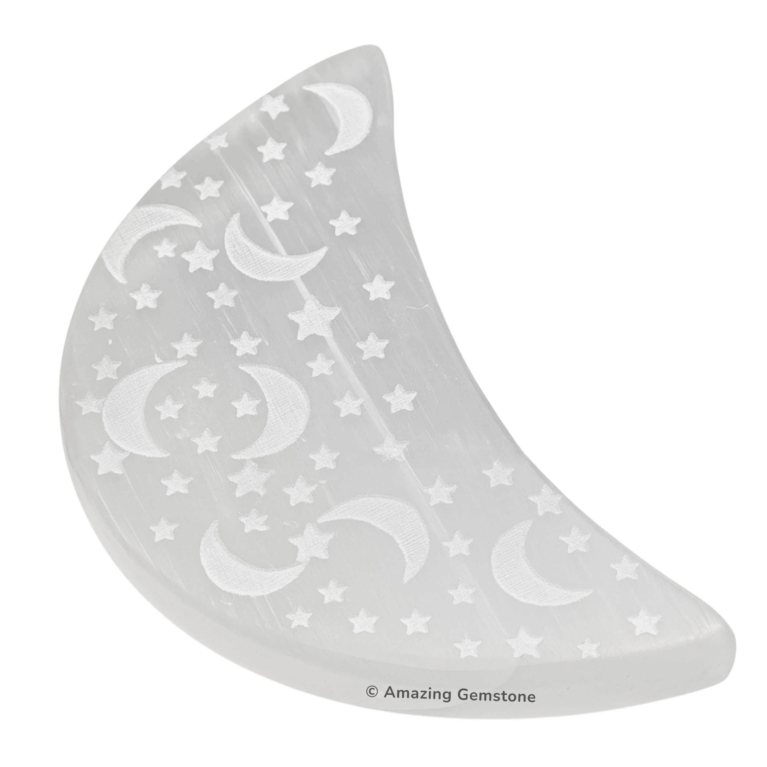 Amazing Gemstone Selenite Crystal Charging Plate for Crystals and Healing Stones, 4" Selenite Crystal Plate Engraved Star and Moon Coaster for Home, Office Table Decor (Selenite Crescent Moon)