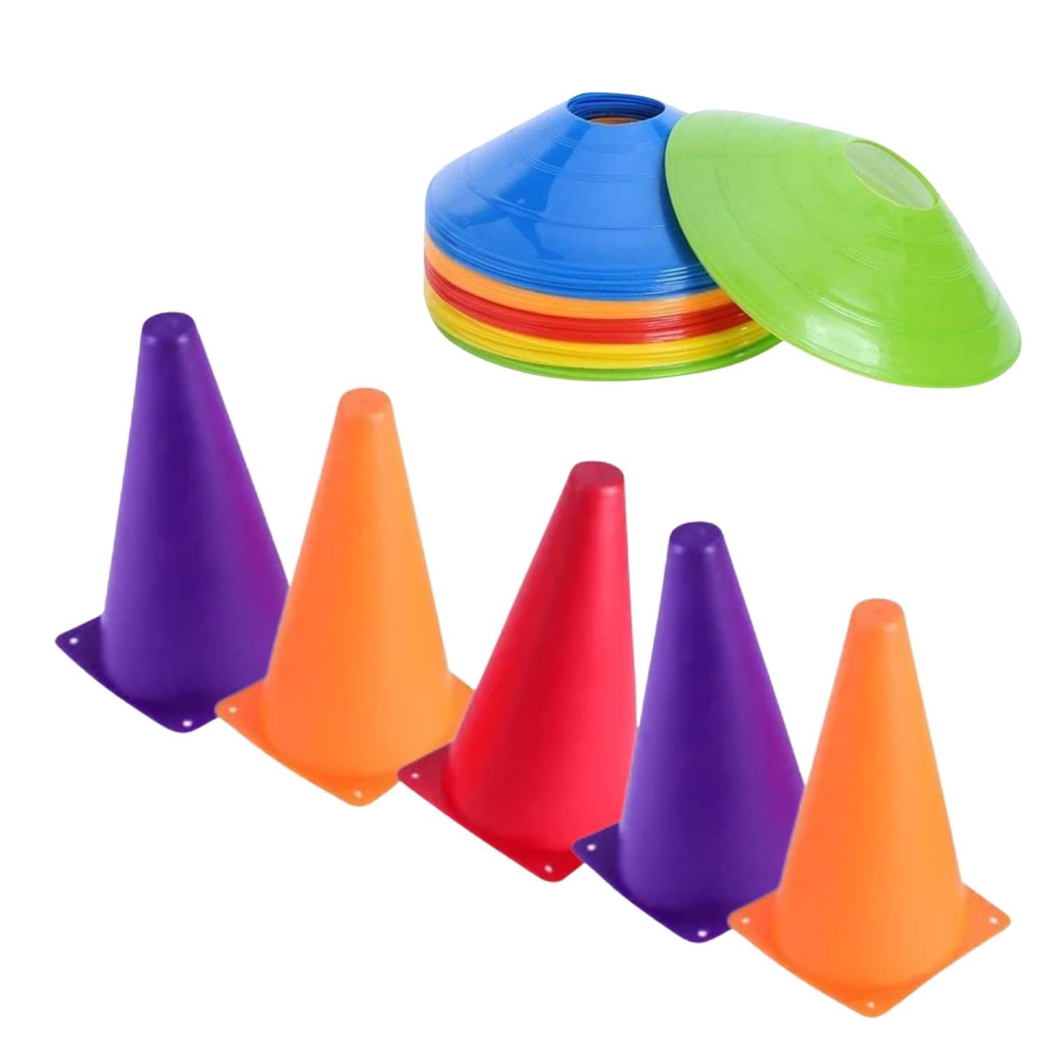 6 Inch PVC Training Cones Pack of 6 with 20 Space Marker Discs, Multicolor Agility Sports Practice Set for Football, Cricket, Kids, Fitness Drills-image-45