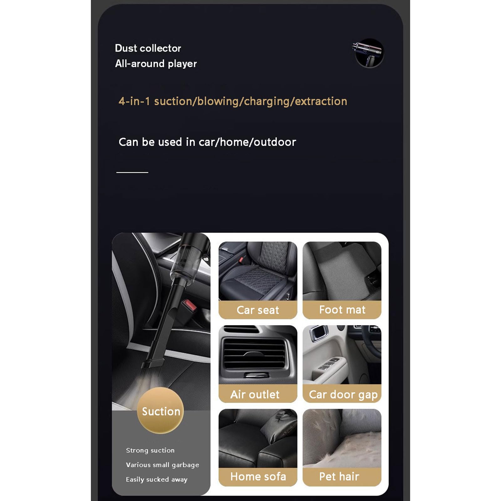 aspiradora para Coche, Aspiradora portátil 4 en 1 for Coche con tecnología de Carga rápida