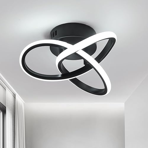 AMZASA Modern LED Ceiling Light Fixtures Black Semi Flush Mount Ceiling Lamp Hallway Lights for Bedroom Bathroom Entryway Closet Balcony Stair Curved Design15W