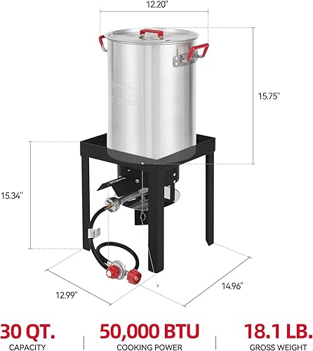Miniatura 3 de CreoleFeast TFS3000L - Juego de ollas de aluminio de 30 cuartos de galón, 50,000 BTU propano y pavo, para cocinar al aire libre, TFS3000L