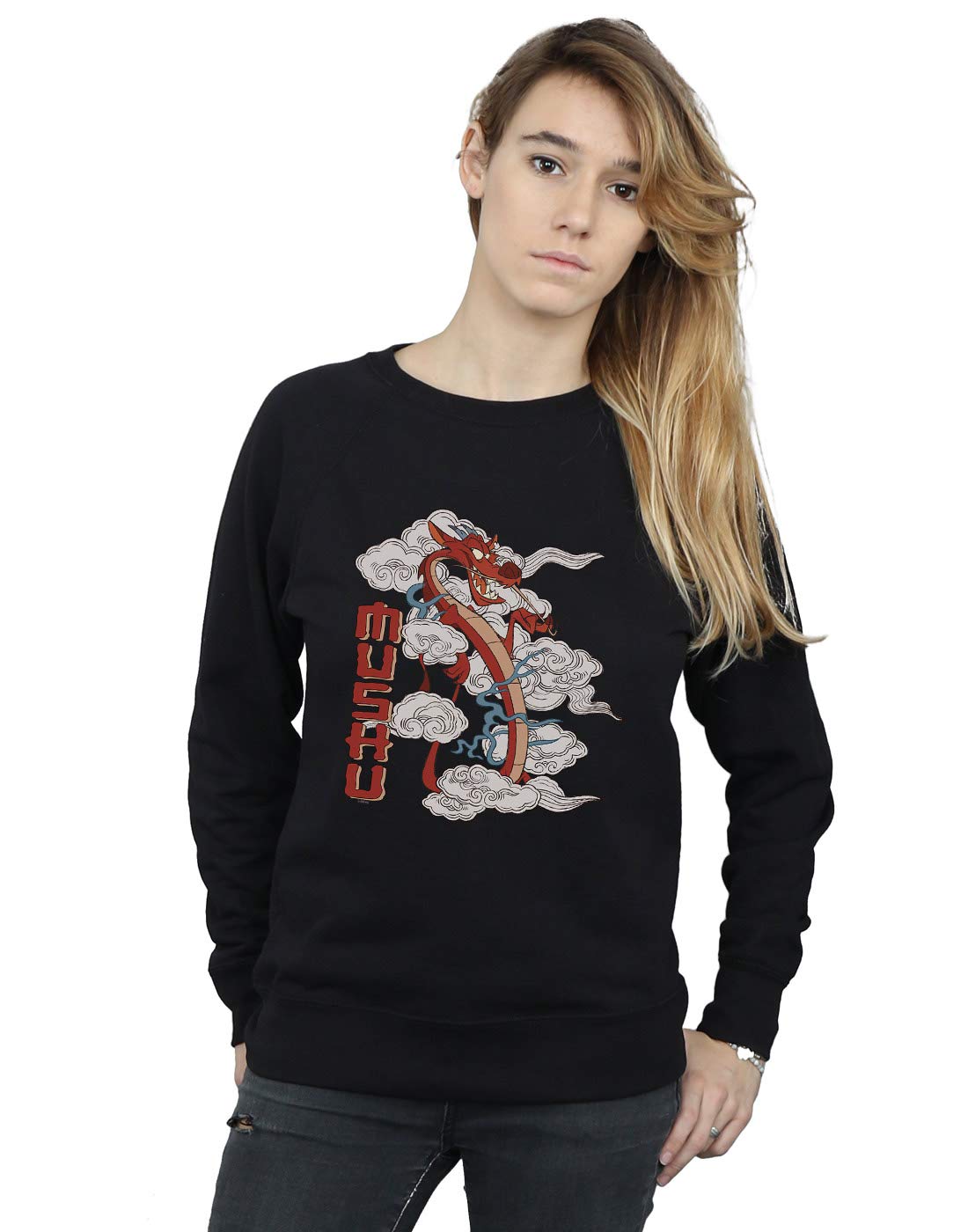 Absolute Cult Women's Black Disney Mulan Mushu Dragon Sweatshirt Small