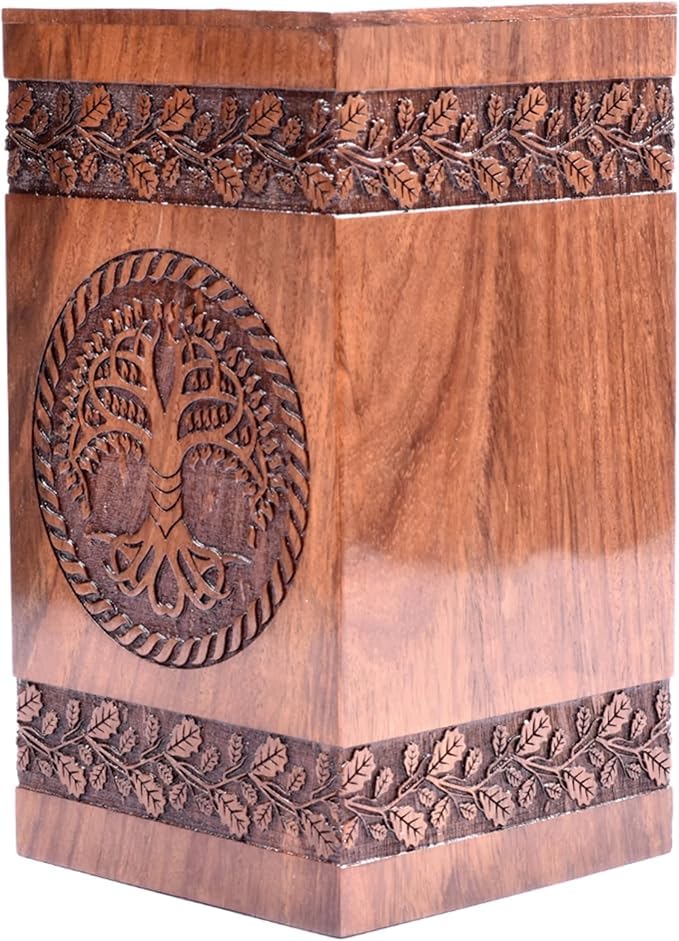 Urne funéraire en bois de rose massif sculptée à la main