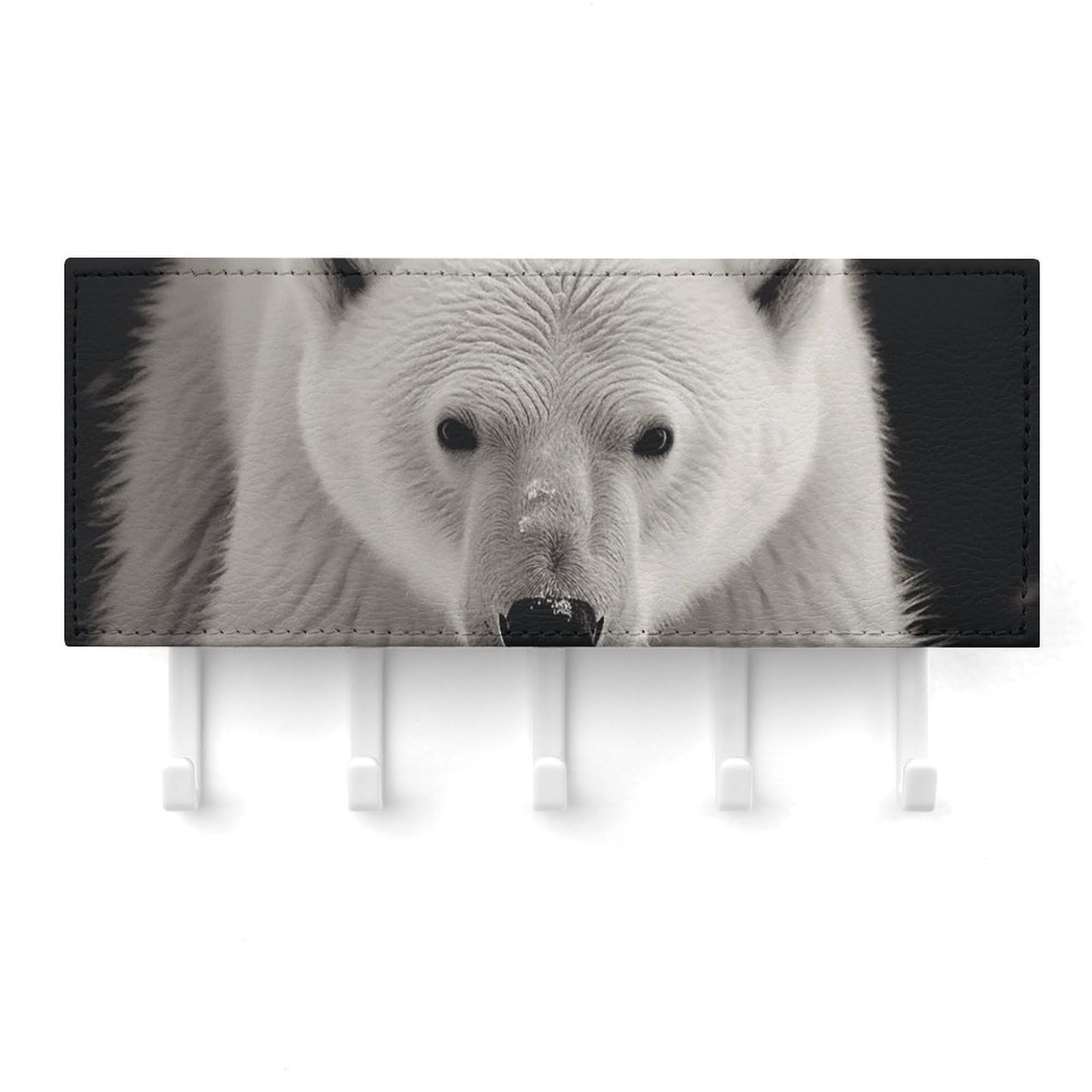 Fekiloot White Polar Bear Key Holder For Wall Adhesive, No Drilling, Key Hooks With 5 Hooks Wall Mounted, Self Adhesive Keys Rack For Entryway, Hallway, Living Room, Kitchen, Office