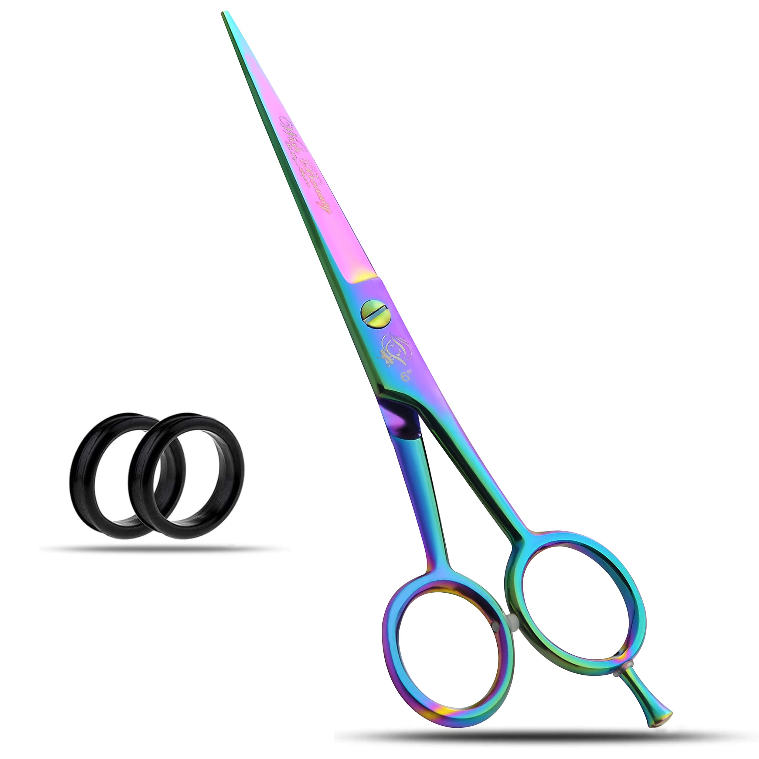 Wish Beauty,The Royal Elegance Men's Silver Wishbeauty Hairdressing Barber Hair Scissor For Professional Hairdressers Barbers Stainless Steel Hair Cutting Shears - For Salon Barbers, Wo, Children And Adults (Rainbow Scissor 6")