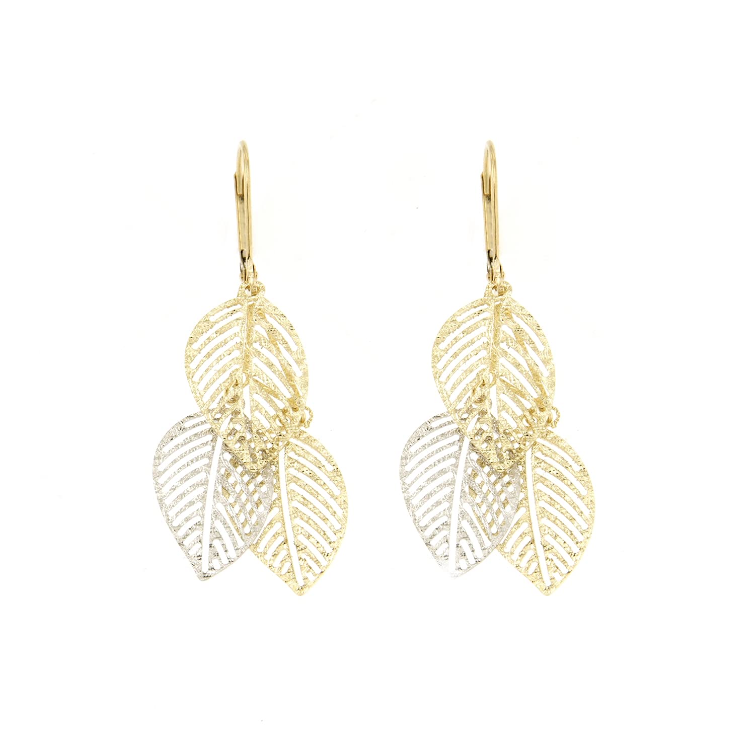forme di Lucchettafor Women- Earrings or Chain with Leaf in 14ct Yellow Gold - made in Italy certified