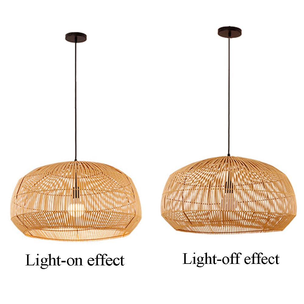 Ręcznie pleciona bambusowa lampa wisząca w stylu vintage, z regulowanym kablem wiszącym, styl boho, naturalna sztuka bambusowa, idealna do sypialni lub salonu. Lampa wisząca E27.