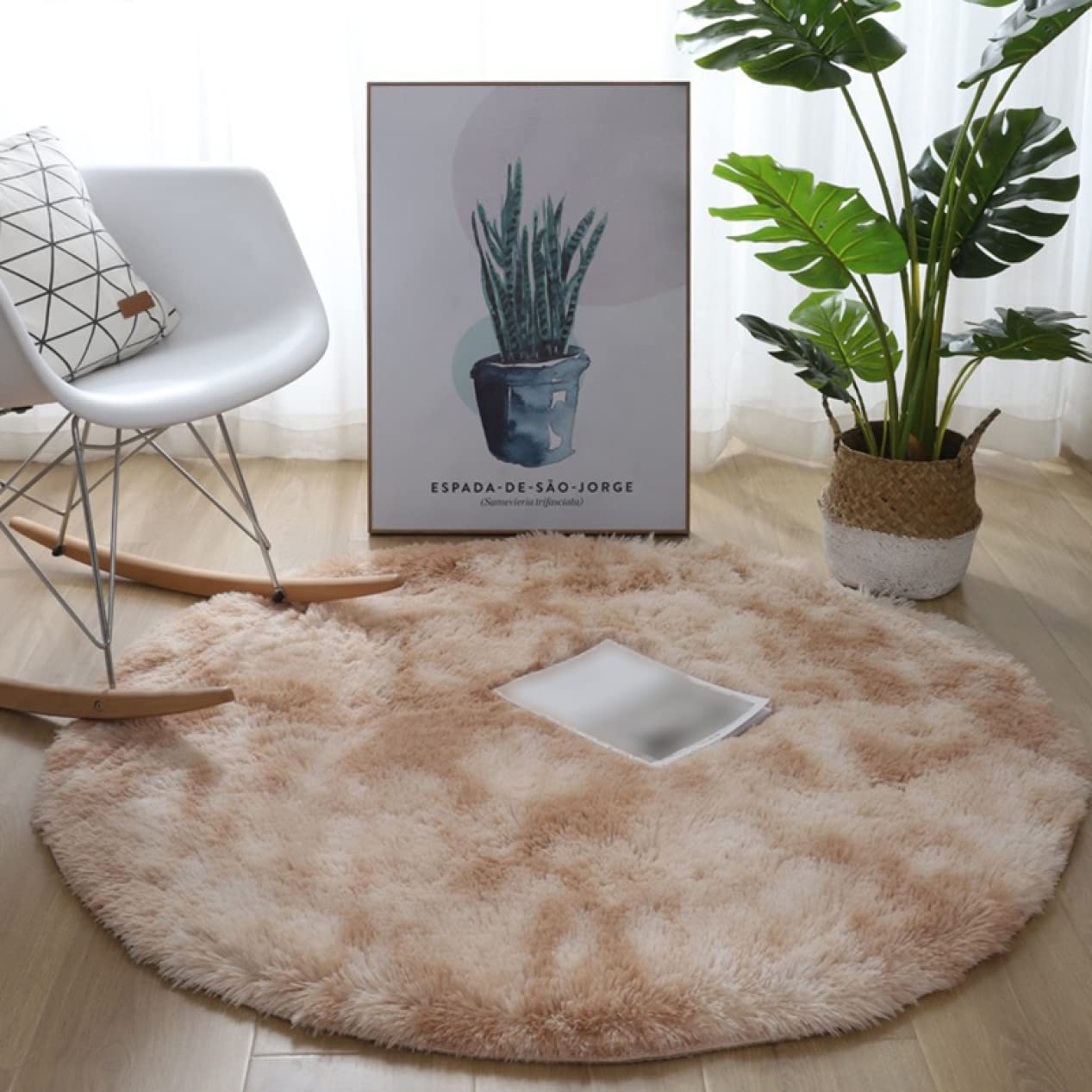 Amazon｜[ハウスXIN] ラグ 円形ラグ ベージュ 北欧 シャギーラグ 円形